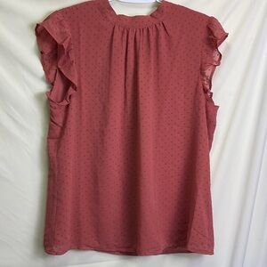 Les Serein Kailea Mock Neck Ruffle Sleeve Blouse in Coral